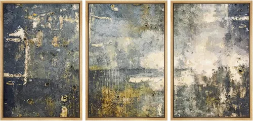 Vista 6 de wall26 Lienzo enmarcado para pared, juego de arte de acuarela pastel, paisaje rural, ilustraciones con formas abstractas, arte moderno, decorativo