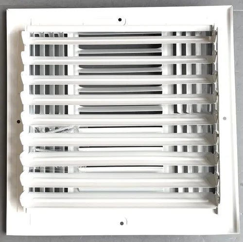 Vista 2 de Registro de suministro de aire para techo/pared lateral de acero con cara estampada de 4 vías, 10 x 10 pulgadas, cubierta de ventilación, dimensión
