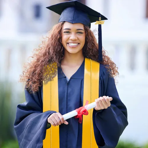 Vista 4 de Juego de gorra y vestido de graduación 2025 con borla, cordón de honor y estola de graduación para escuela secundaria, universidad y soltero