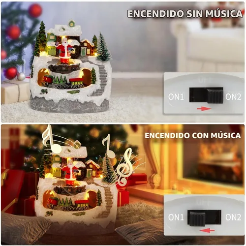 Vista 2 de Decoraciones de globos de nieve de aldea de Navidad, figuras de construcción de resina, tren giratorio, edificios coleccionables de Navidad, 8