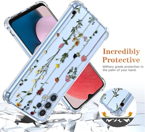Vista 7 de Funda para Samsung Galaxy A13 4G/A13 LTE 4G (no A13 5G), SM-A135F, con protector de pantalla, funda transparente con patrones de jardín de flores