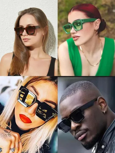Vista 2 de Rtuerfik Lentes de sol de montura gruesa, estilo vintage, cuadrados, para mujeres y hombres, lentes de sol gruesos de moda, tonos negros de moda