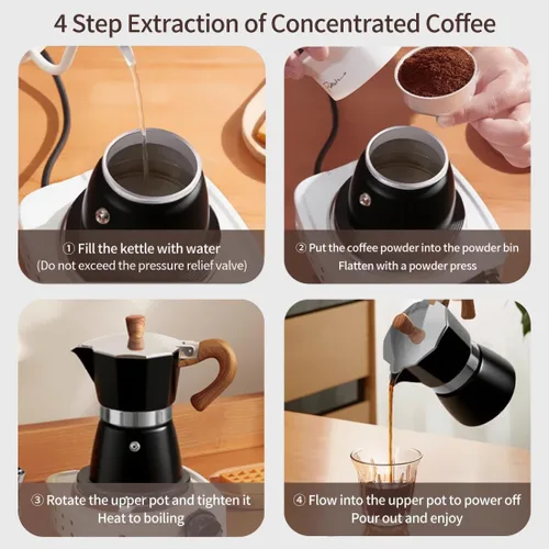 Vista 3 de Moka Pot - Máquina de café expreso para café cubano rico y café expreso de estilo italiano, percolador de aluminio de 3 tazas, experiencia