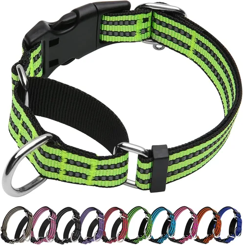 Vista 17 de Martingale - Collar reflectante de nailon ajustable con hebilla de liberación rápida, collares de entrenamiento para perros pequeños, medianos