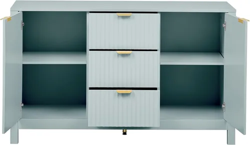 Vista 9 de Henf Mesa consola moderna de 47.2 pulgadas, diseño ondulado, mesa de entrada con 3 cajones y 3 estantes ajustables, mesas de sofá de madera