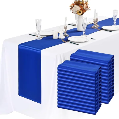 Vista 14 de Paquete de 24 caminos de mesa de satén negro de 12 x 72 pulgadas de largo, seda brillante, tela suave, dorada, para fiesta, boda, recepción
