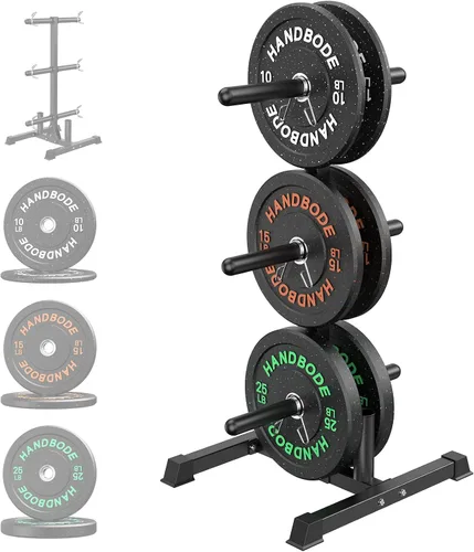 Vista 29 de Olympic Barbell Set, 2-Inch Bumper Plates with Weight Plate Rack Colored Crumb Rubber Weight Plates for Weight Lifting & Strength Training, 90–530