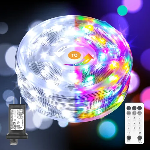 Vista 11 de Luces de Navidad parpadeantes, 600 luces LED de 206 pies para exteriores, impermeables IP65, 8 modos, funciones de temporización y memoria