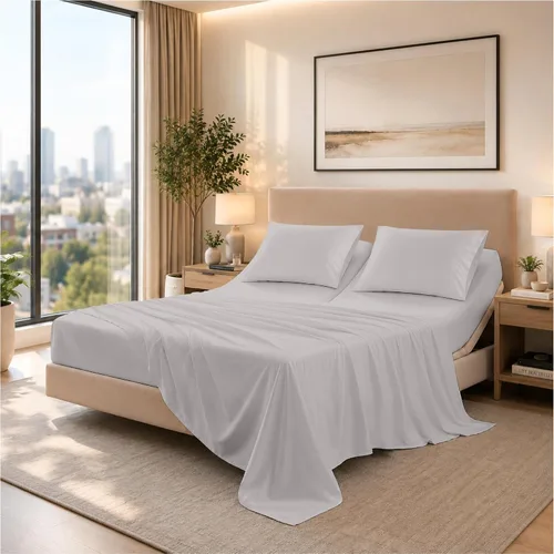Vista 30 de SGI bedding Sábana Queen de 28 pulgadas con cabecera flexible y parte superior dividida, 100% algodón egipcio - 600 número de hilos, sábanas de 01