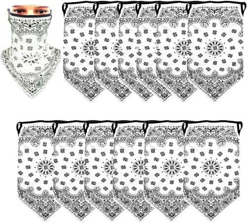 Vista 3 de Paquete de 12 polainas para el cuello, bufanda, máscara facial, bandanas para hombres y mujeres, máscara facial, pasamontañas, diademas