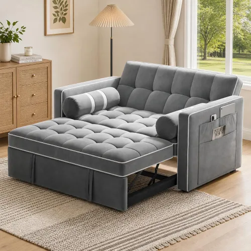 Vista 8 de Pipishell - Sofá cama convertible 3 en 1, sofá cama extraíble para sala de estar con puertos USB y bolsillos laterales, respaldo ajustable, de Negro
