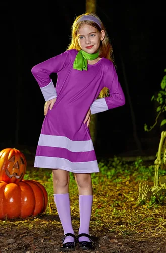 Vista 2 de BesserBay Disfraz naranja de Halloween para niñas, disfraz de manga larga para cosplay, 4-14 años