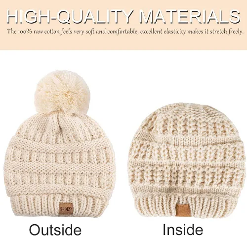Vista 3 de REDESS Baby Kids Winter Warm Hats, Infant Toddler Children Pom Pom Beanie Knit Cap Girls Boys