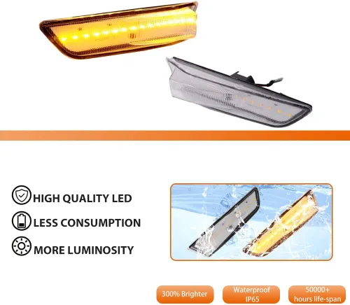 Vista 2 de ADIIL Luces de marcador laterales LED ámbar de lente transparente compatibles con Infiniti G35 Coupe Skyline 2003-2007 parachoques delantero Lente