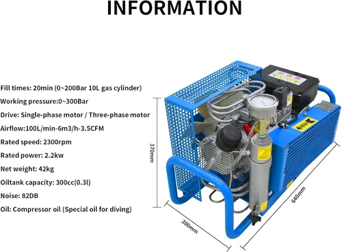 Vista 3 de TUXING Compresor de aire PCP de 4500 psi, 100L/min, 3.5CFM, 110V/60HZ monofásico, estación de llenado de aire de alta presión y sistema de carga