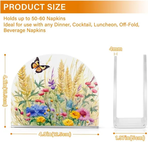 Vista 3 de Servilletero rústico con flores silvestres y mariposas para mesas, servilleteros de acrílico transparente, servilleteros de cóctel para cocina