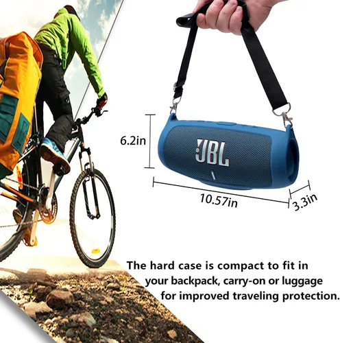 Vista 8 de LTGEM - Funda de silicona para altavoz JBL Charge 5, protector de viaje de gel suave, bolsa de goma impermeable con correa para el hombro (azul)