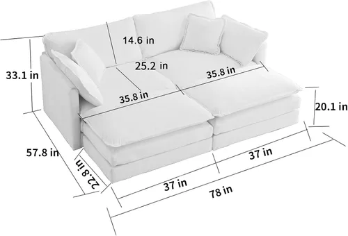 Vista 169 de Sofá seccional modular verde de 111.5", sofás seccionales grandes de 3 plazas para sala de estar, sofá nube oversized de tela chenille con otomana