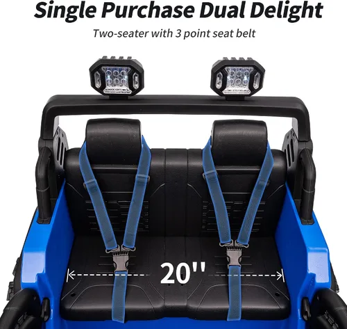Vista 6 de Hikiddo Coche eléctrico de 2 plazas para niños, juguete eléctrico de 12 V para niños de 4 a 8 años con control remoto, capacidad de 150 libras, Azul