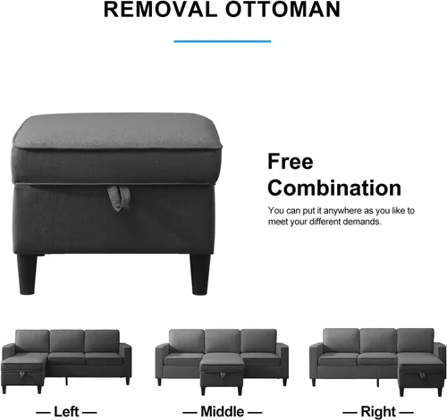Vista 2 de PUREMIND Juego de sofá de 2 piezas para sala de estar, moderno sofá en forma de L y sofá biplaza con otomana de almacenamiento y bolsillo lateral