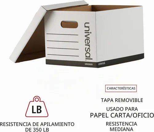 Vista 5 de Universal Basic-Duty Cajas de almacenamiento de discos económicos, paquete de 10, archivos de cartas/legales, 12 x 15 x 10 pulgadas, color blanco