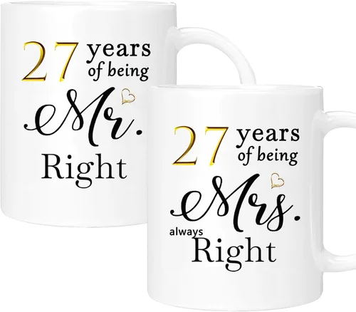 Vista 42 de Juego de 2 tazas de café para el 10º aniversario, regalos de boda para parejas, padres, hombres, mujeres, marido, esposa, él, ella, caja de regalo