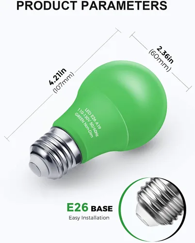 Vista 5 de Bombillas de Luz Roja y Verde Woxeon [Paquete de 4] – Bombillas LED A19 Rojas y Verdes de 9W (Equivalente a 60W) – Bombilla de Luz de Color con Base