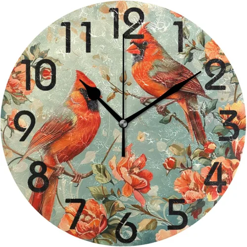 Vista 7 de Spring Hummingbird - Reloj de pared redondo con estampado de flores, 9.5 pulgadas, funciona con pilas, reloj de escritorio analógico silencioso