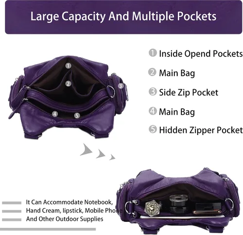 Vista 5 de Angel Kiss Bolsos pequeños Hobo para mujer, con múltiples bolsillos, con correa larga, ajustables, para uso diario