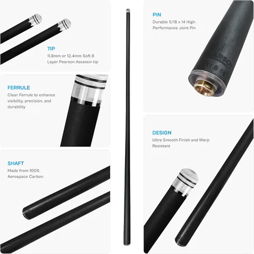 Vista 3 de PEARSON Carbon Clear 2 Shaft – 29” Carbon Fiber Low Deflection Pool Cue Shaft with Clear Ferrule & American Assassin Tip – 11.8mm or 12.4mm – Pro
