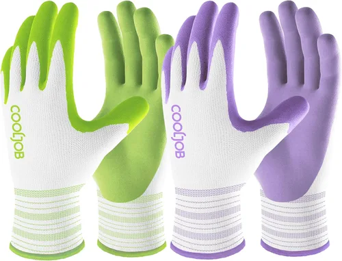 Vista 9 de COOLJOB - Guantes de jardinería para mujer, transpirables y con recubrimiento de goma, para exteriores, guantes de trabajo con agarre - Talla S, 2