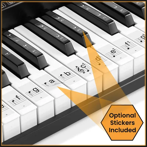 Vista 7 de Teclado de piano electrónico de la marca Hamzer, modelo 61-Key, portátil, con atril, taburete, auriculares y micrófono