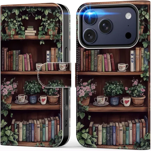 Vista 111 de DEENAKIN Funda tipo cartera para iPhone 15 con tarjetero + clip para efectivo, bloqueo RFID, protección contra caídas de grado militar y obras