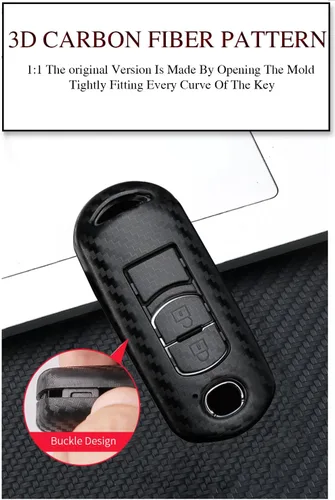 Vista 3 de Funda para llave Mazda CX3 CX5 CX7 Llavero Llavero Shell Holder Fibra Carbono ABS Accesorios 2/3 Botones