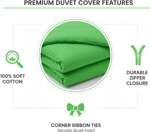 Vista 2 de Tache Bright - Juego de funda de edredón de 3 piezas con cierre de cremallera, algodón suave, color verde vibrante