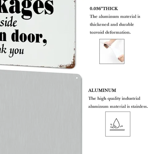 Vista 4 de Letrero de metal rústico con cita familiar, decoración artística de pared con texto en inglés «Please Leave Package»