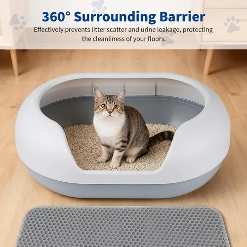 Vista 10 de Basics - Caja de arena grande para gatos con lados altos, arena cerrada para gatos con tapa para gatos grandes, alternativa de tipo tamizado