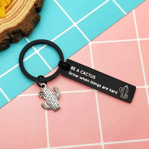 Vista 6 de Llaveros de cactus para mujer BE A CACTUS Grow when things are hard - Llavero inspirador para familiares, amigos, regalos motivacionales, regalos