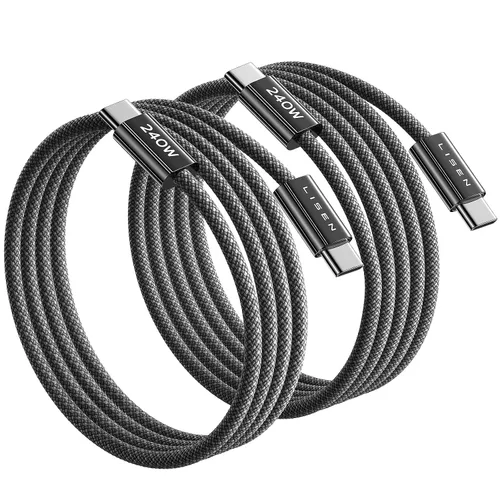 Vista 19 de LISEN - Cable corto USB C a USB C de 240 W (1.5 pies+1 5 pies) 2-Pack, Black USBC Cable for iPhone 17/16/15 Pro Max, iPad Pro/Air, MacBook