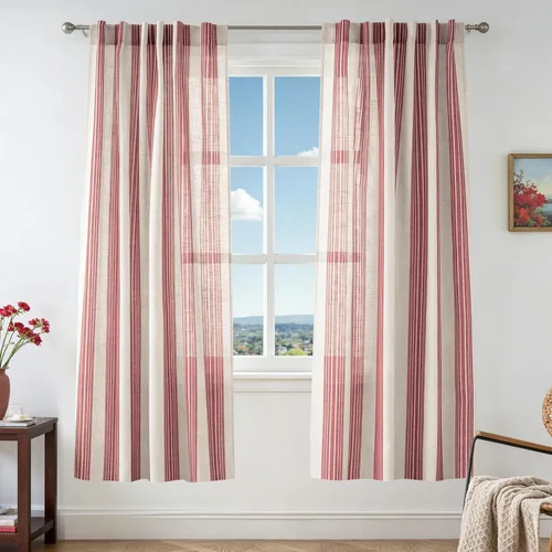 Vista 85 de DriftAway Cortinas de estilo granja con rayas verticales de lino mezclado texturizado con filtro de luz semitransparente para sala de estar