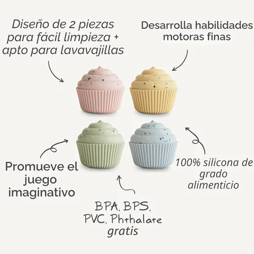 Vista 9 de mushie - Juego de cupcakes de silicona para mezclar y combinar de 4 piezas Sin molde