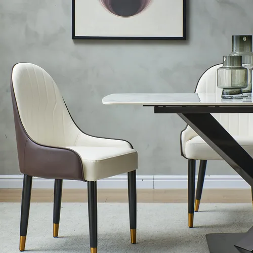 Vista 6 de Juego de mesa de comedor de mármol sintético, mesa de comedor rectangular de 63 pulgadas con mesa de piedra sinterizada y base de acero al carbono