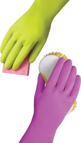 Vista 2 de Mr. Clean Duet - Guantes de limpieza de látex reutilizables con agarre antideslizante, 2 pares, pequeños
