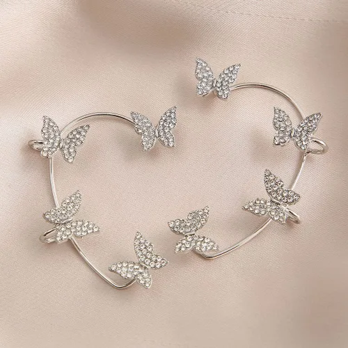 Vista 3 de Chargances Aretes de mariposa con diamantes de imitación y purpurina para mujer, diseño de hada, regalo para mujeres y bailes (plateado)