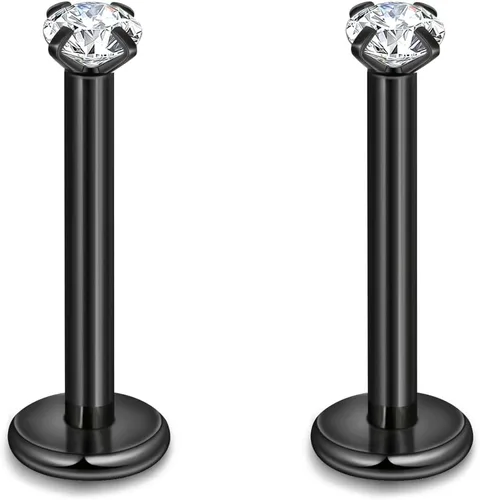 Vista 9 de CANDYFANCY Pendientes de 16 g, 2/3/4 mm, con circonia cúbica, triple hélice delantera, para cartílago de la oreja, Tragus, piercing de labio 16