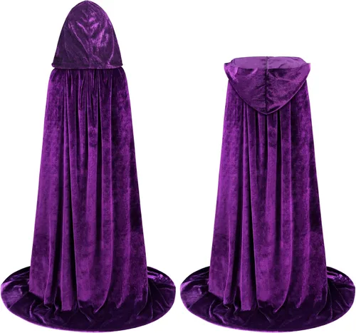 Vista 3 de qikqik Capa de terciopelo con capucha y capa de bruja para adultos, disfraz de cosplay de vampiro, capa de mago