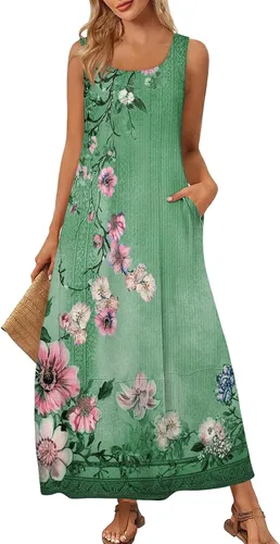 Vista 25 de Vestidos de iglesia para mujer 2025, casual, holgado, sin mangas, largo, fluido, vestido de verano con bolsillos
