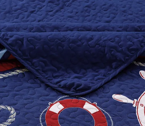 Vista 3 de Kids Zone Home Linen Juego de colcha azul marino, rojo, blanco, cuerda de buques, rayas de anclaje (individual/individual extra largo)