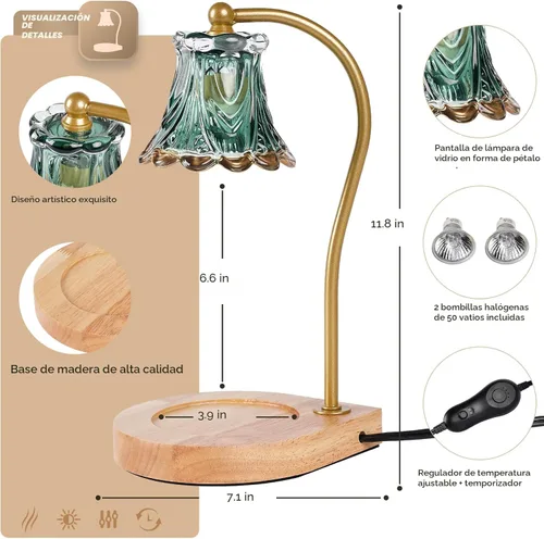 Vista 2 de Lámpara calentadora de velas con temporizador, calentador eléctrico de cera de fragancia regulable, elegante decoración del hogar, calentador
