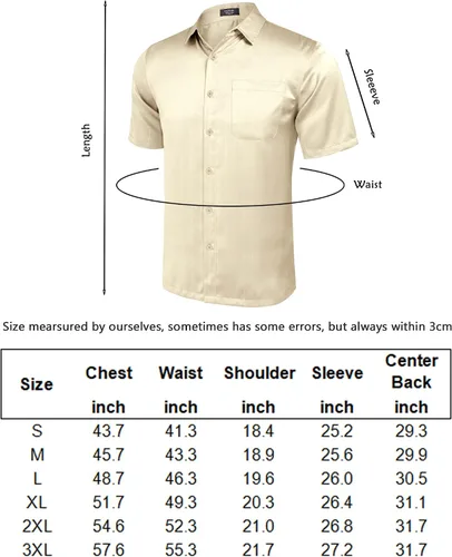 Vista 6 de COOFANDY Camisas de vestir de seda de manga corta para hombre, camisas casuales de satén con botones y bolsillo, para fiesta, graduación, boda